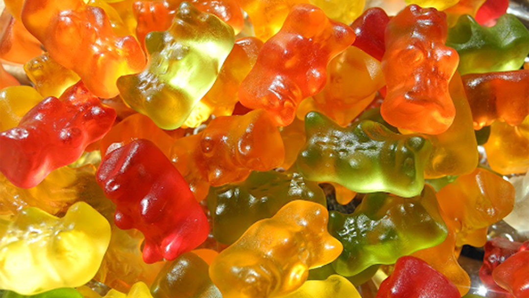 Close-up view of colorful gummy candy.